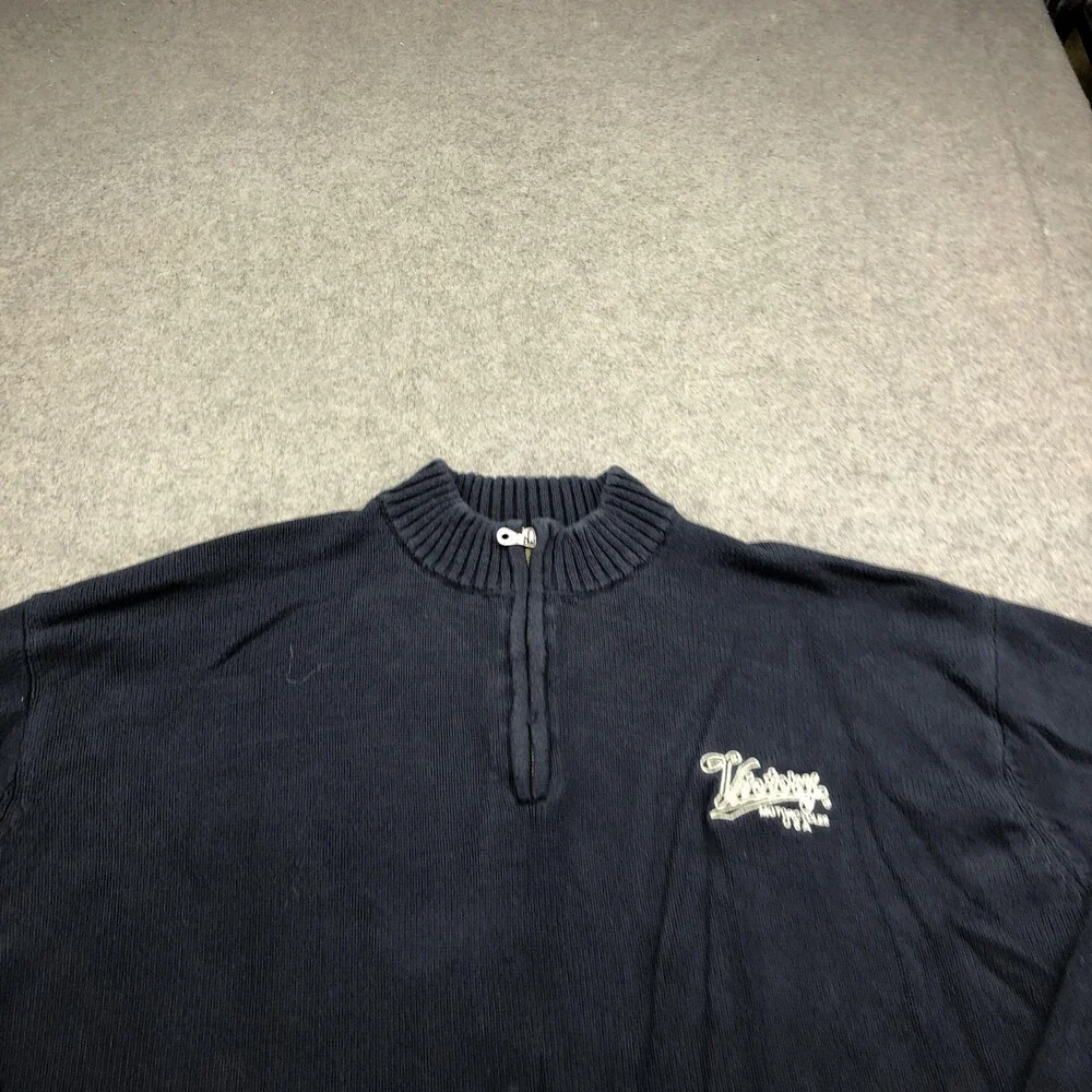 Victory Motorcycles Sweater Mens 3XL Blue 1/4 Zip Mock Neck Knit Pullover Logo